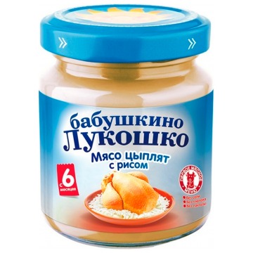 Детское пюре Бабушкино Лукошко Мясо цыплят с рисом с 6 мес. 100 г