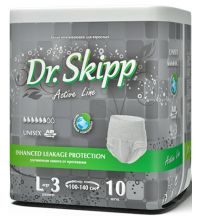 Белье впитывающее для взрослых  Dr. Skipp Active Line размер L - 3 (100 - 140 см.) 10 шт