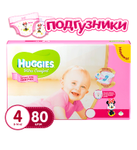 Подгузники Huggies Ultra Comfort для девочек 4 (8-14кг) Гига 80 шт