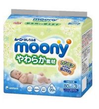 Влажные мягкие салфетки для детей Moony запасной блок 80х3 шт