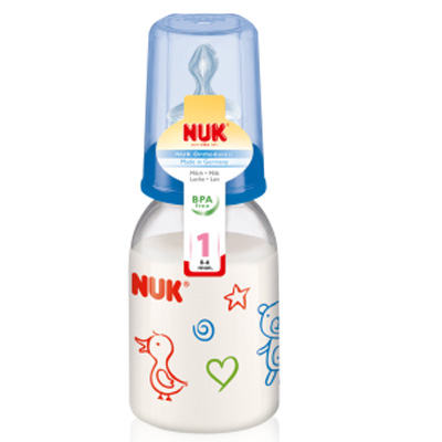 Бутылочка Nuk пластиковая (ПП) 110 мл. + соска с вентиляцией из силикона, р1 с рождения