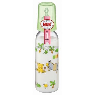 Бутылочка Nuk стеклянная, 230/250 мл + соска с вентиляцией из силикона, р1 с рождения