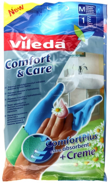 Перчатки для уборки Vileda Комфорт с кремом для чувствительной кожи рук размер M 09521