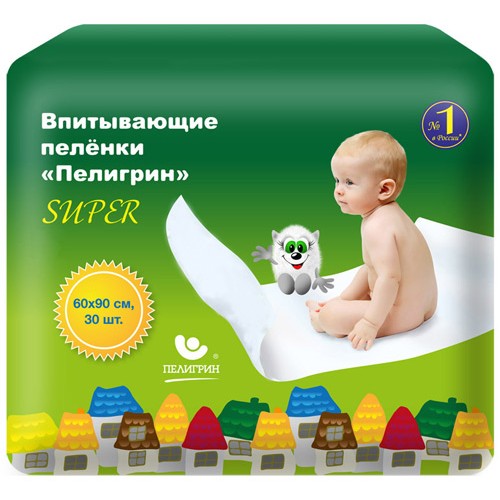 Пеленки впитывающие детские Пелигрин Super (большая упаковка) 60х90 30 шт