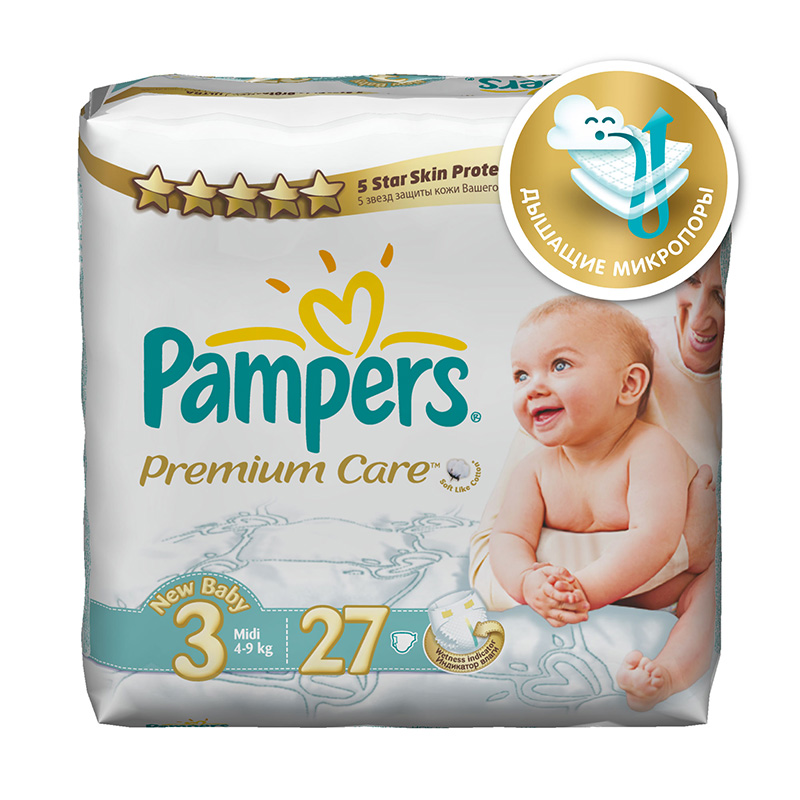 Подгузники Pampers Premium Care Midi (4-9 кг) Средняя Упаковка 27 шт