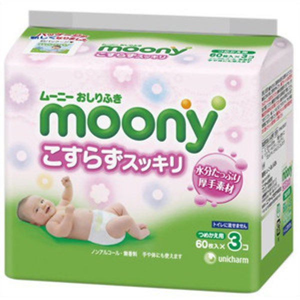 Влажные гигиенические салфетки Moony запасной блок 60х3 шт