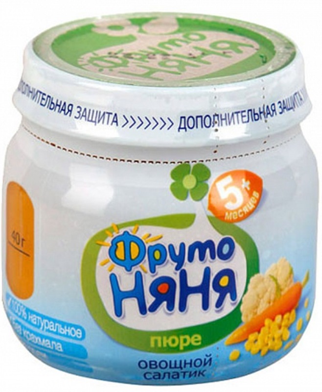 Детское пюре Фрутоняня Овощной салатик цветная капуста с кукурузой и морковью с 5 мес. 80 г