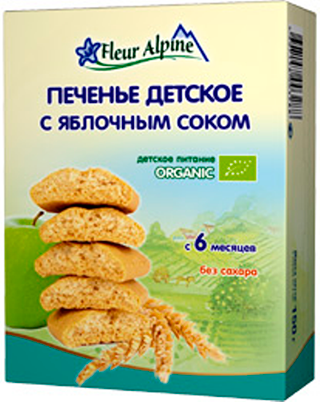 Печенье детское Fleur Alpine Organic "С яблочным соком" с 6 мес 150 г