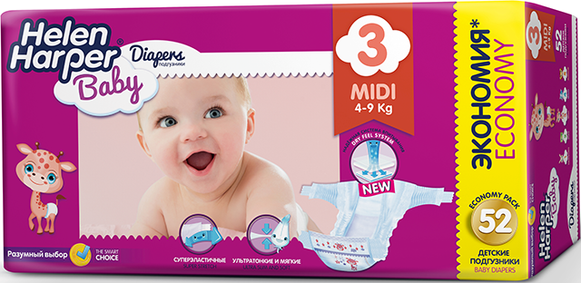 Подгузники Helen Harper Baby размер 3 Midi (4-9 кг) 52 шт