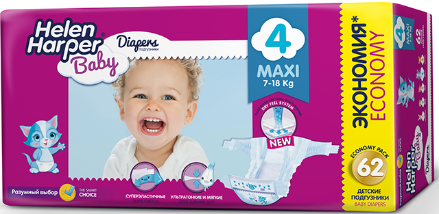 Подгузники Helen Harper Baby размер 4 Maxi (7-18 кг) 62 шт