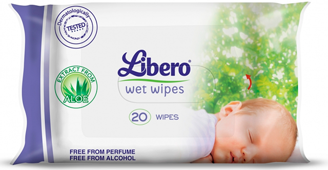 Салфетки Libero влажные с алоэ дорожная упаковка 20 шт.