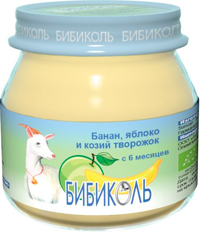 Детское пюре Бибиколь органическое банан яблоко и козий творожок  с 6 мес. 80 г