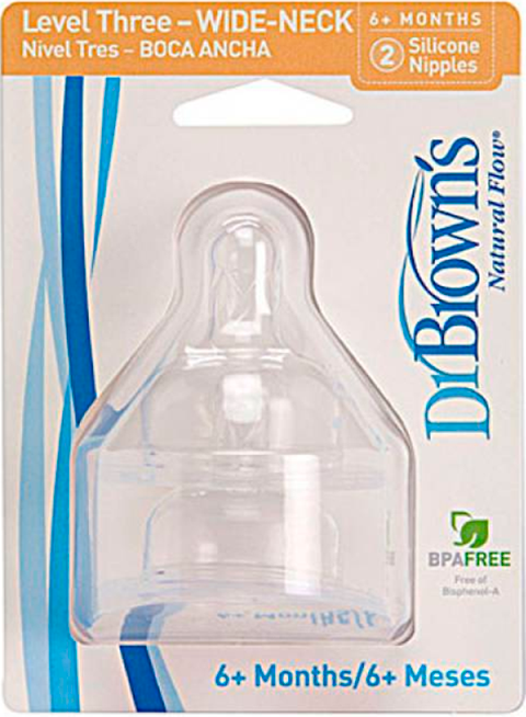 Соска Dr.Browns  силиконовая, с широким горлышком с 6 мес. 2 шт
