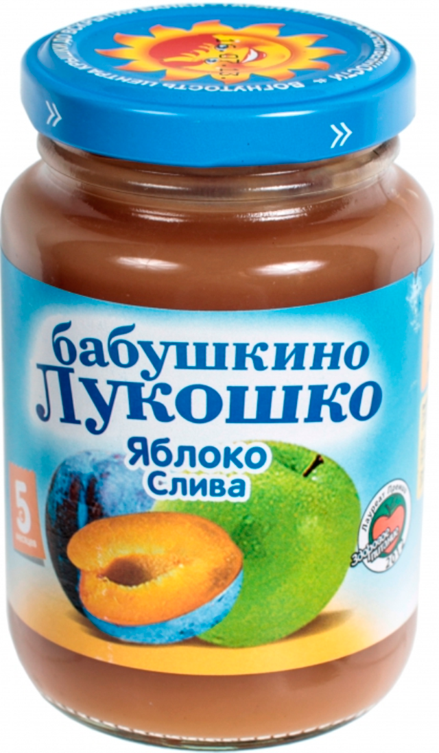 Детское пюре Бабушкино Лукошко Яблоко слива с сахаром с 5 мес. 200 г