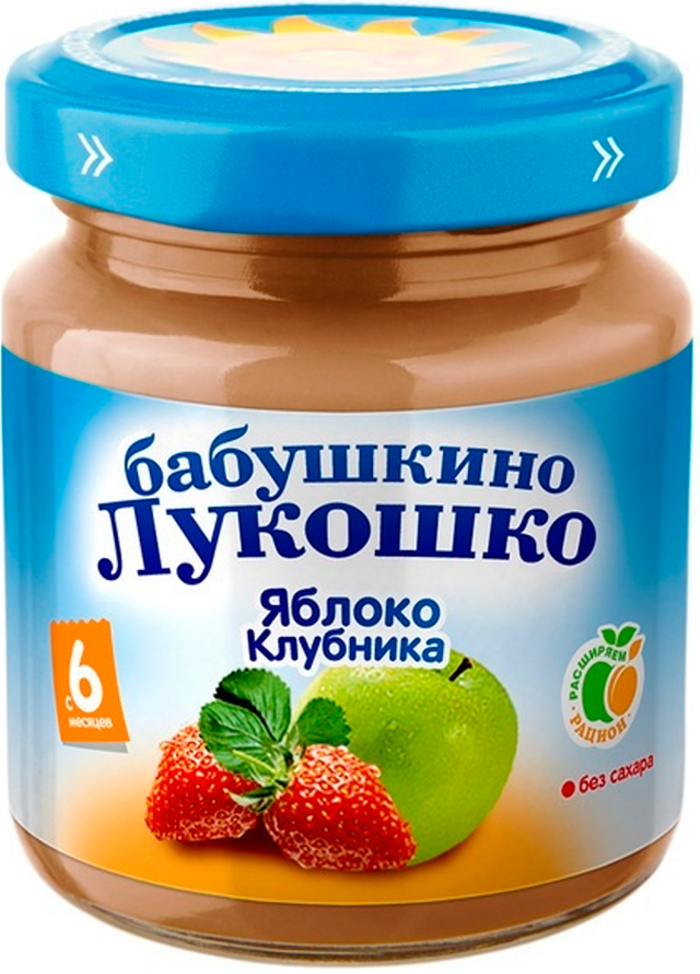 Детское пюре Бабушкино Лукошко Яблоко клубника с 6 мес 100 г