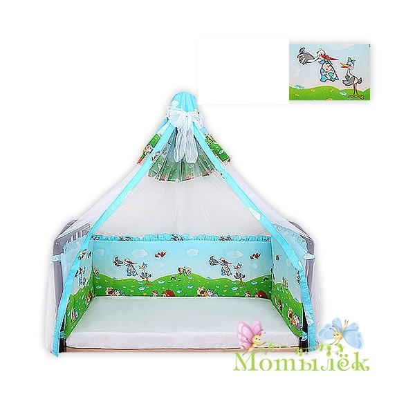 Бампер в кроватку-балдахин вуаль ToyMart высокий, голубой К-Б2/Т-М