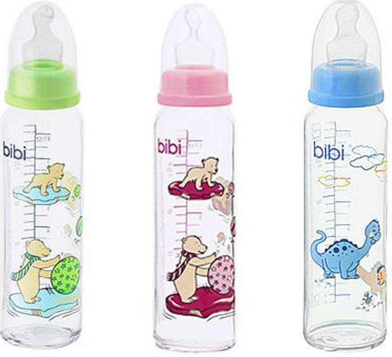 Бутылочка для кормления Bibi стеклянная с ортодонтической соской силикон с 1 мес. 240 мл
