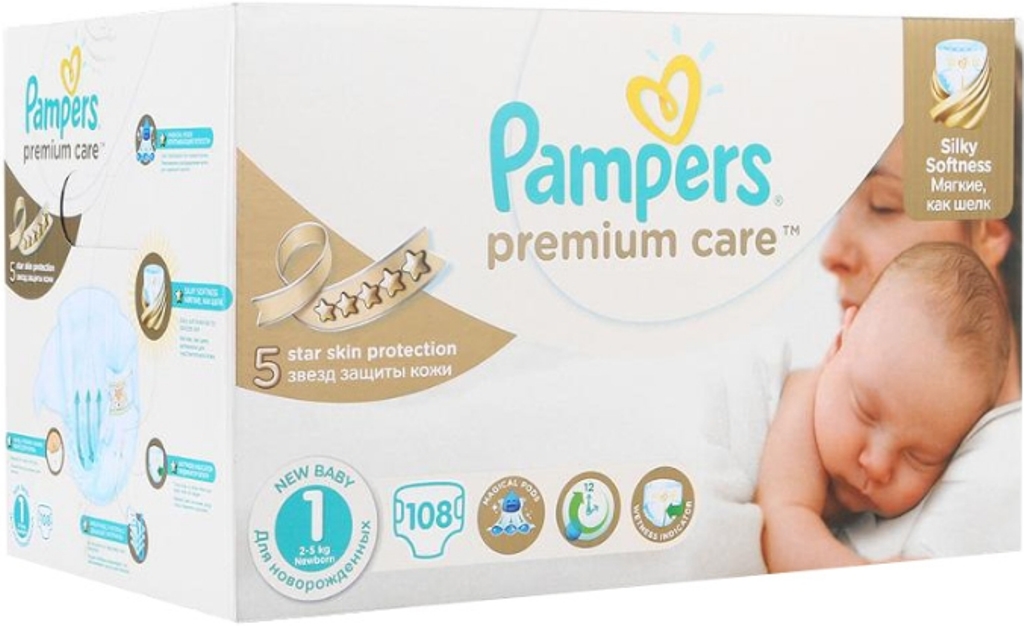 Подгузники Pampers Premium Care Newborn (2-5 кг) Джамбо упаковка 108 шт