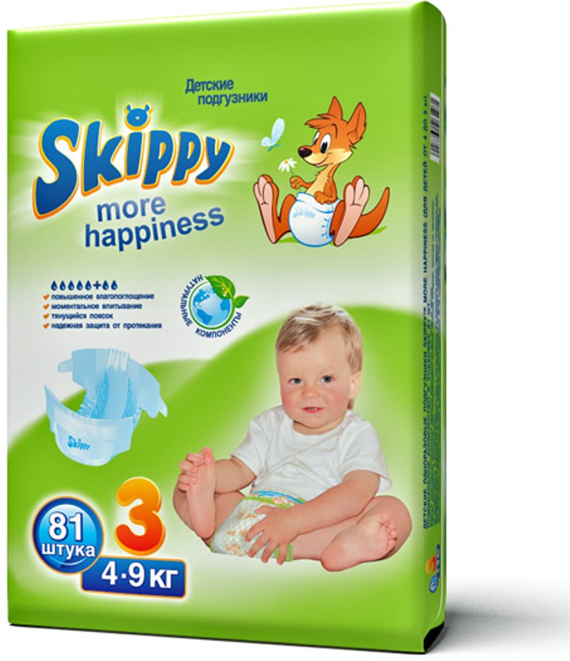 Подгузники Skippy More Happiness размер M (4-9 кг) 81 шт
