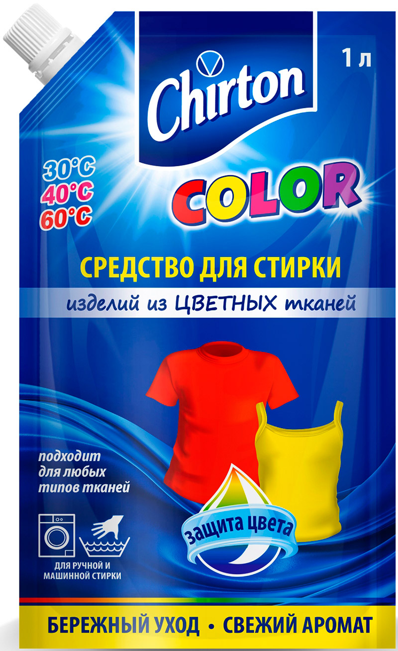 Жидкое средство для стирки изделий из тканей Chirton "Color" 1000 мл (мягкая упаковка)