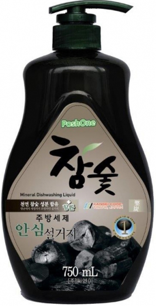 Средство для мытья посуды, овощей и фруктов Posh one  с древесным углем флакон-дозатор 750 мл 