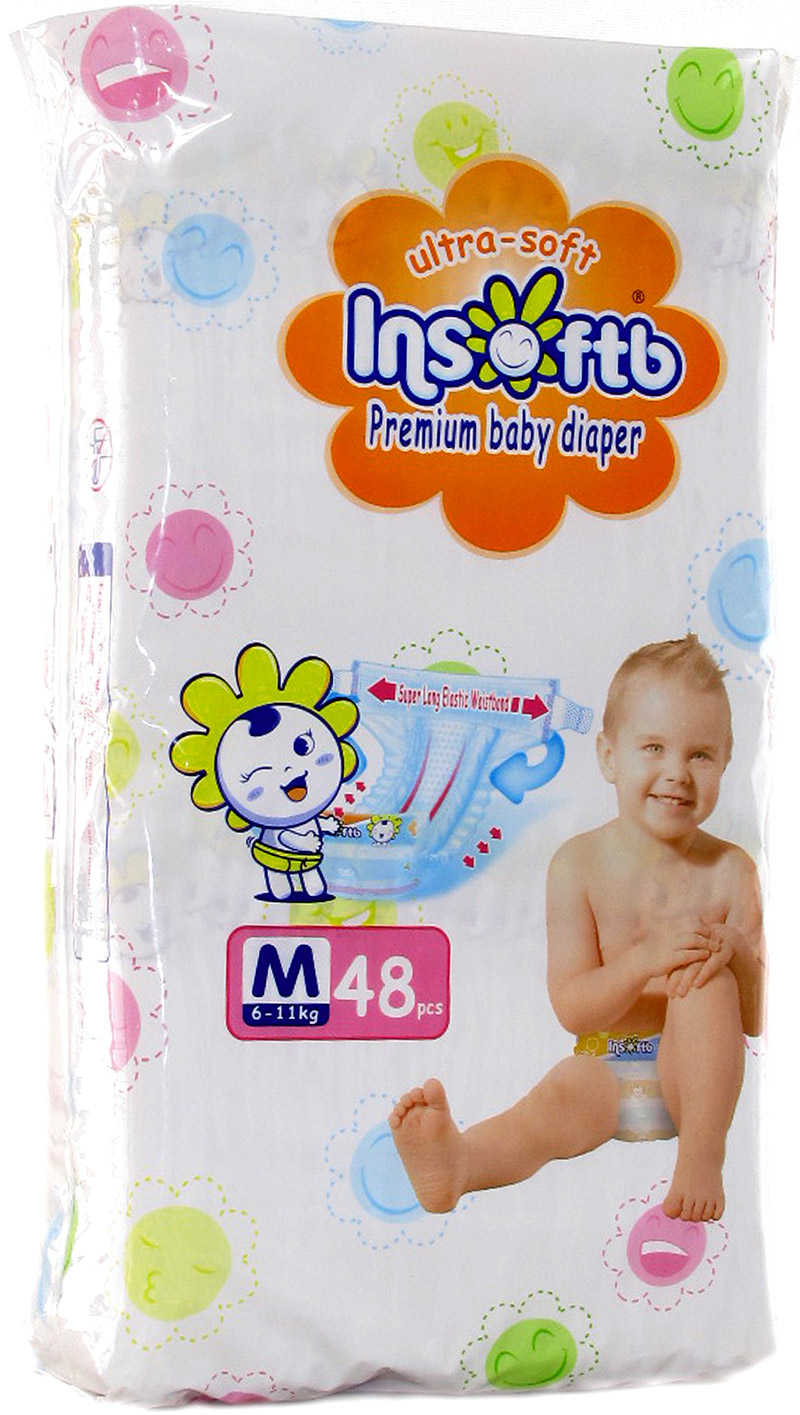 Подгузники Insoftb Premium Ultra-soft размер M (6-11 кг) 48 шт