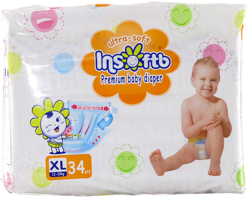 Подгузники Insoftb Premium Ultra-soft размер XL (12-20 кг) 34 шт