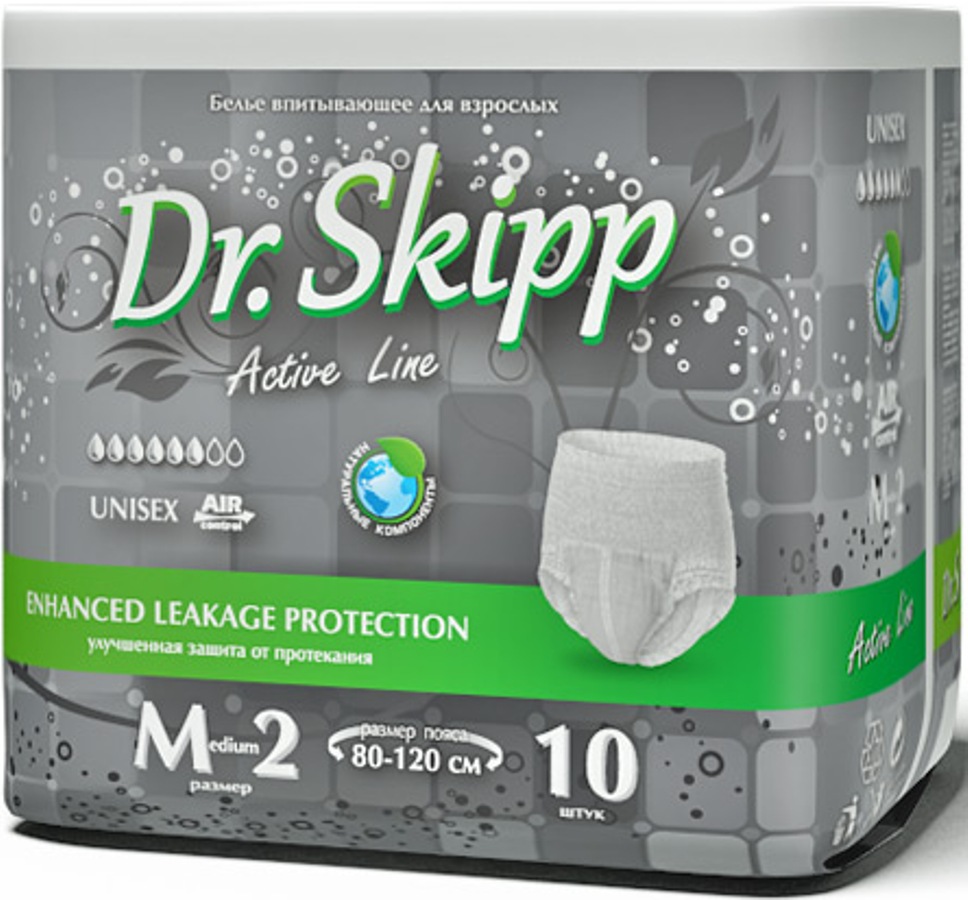 Белье впитывающее для взрослых  Dr. Skipp Active Line размер M - 2 (80 - 120 см) 10 шт