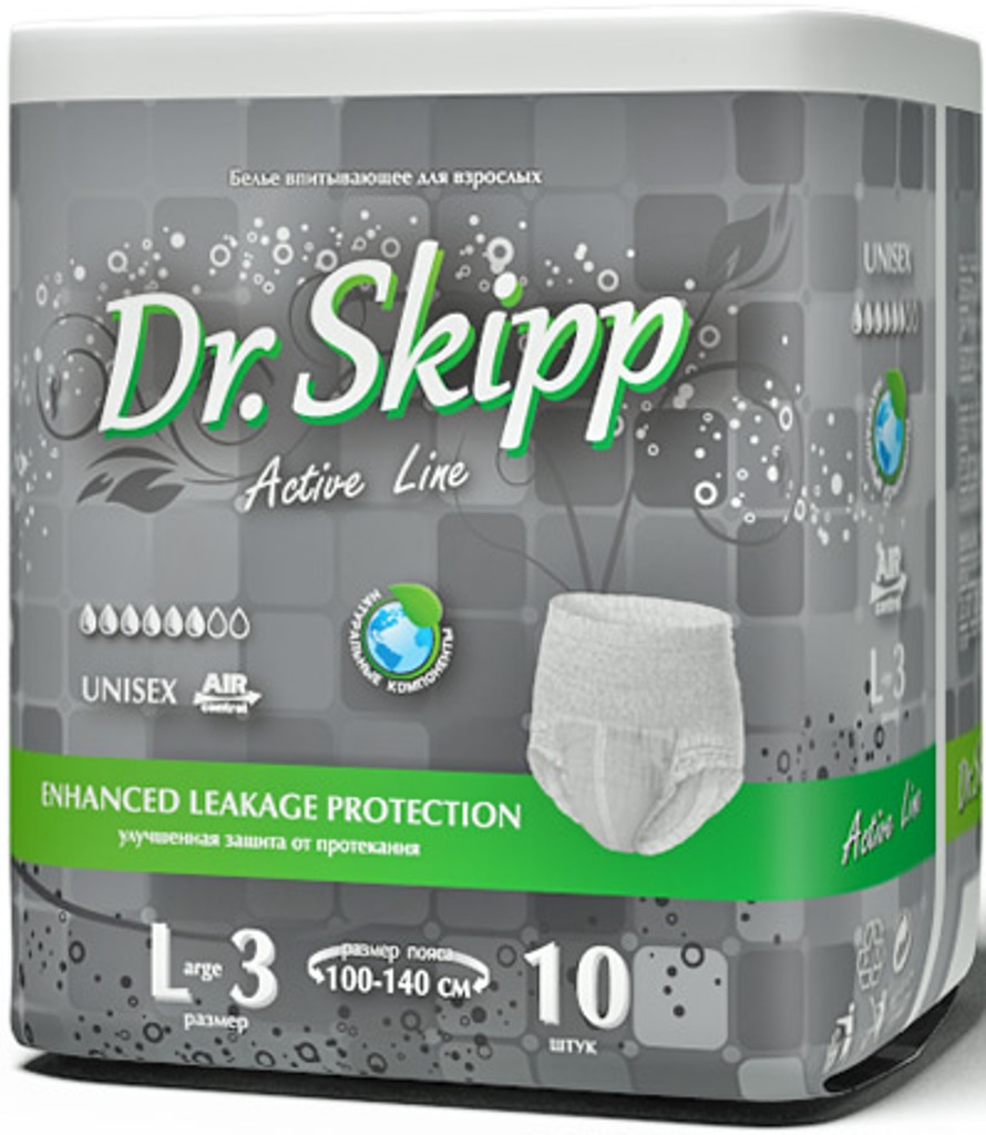 Белье впитывающее для взрослых  Dr. Skipp Active Line размер L - 3 (100 - 140 см.) 10 шт