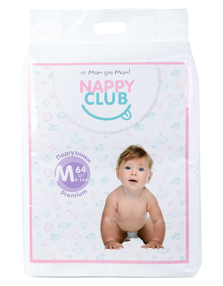 Подгузник NappyClub Premium размер M (6-11 кг) 64 шт