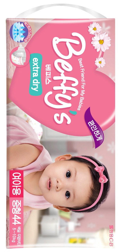Подгузники Beffys extra dry для девочек М (5-10 кг) 44 шт