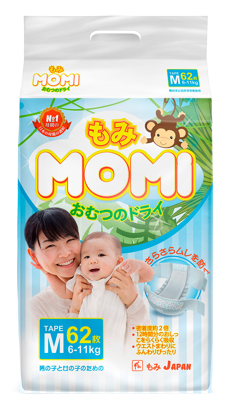 Подгузники MOMI размер M (6-11 кг) 62 шт