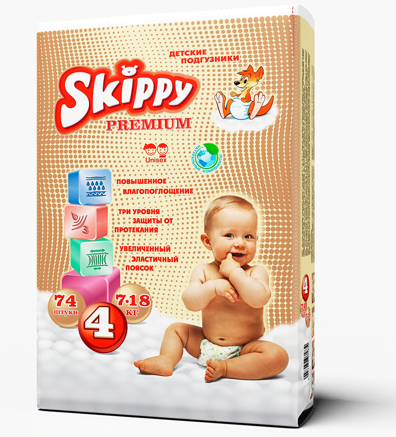 Подгузники Skippy Premium размер L (7-18 кг) 74 шт