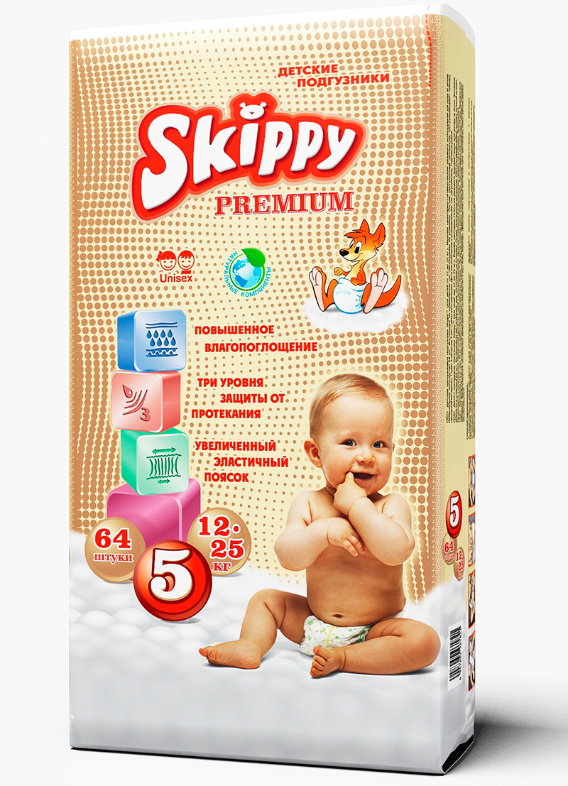 Подгузники Skippy Premium размер XL (12-25 кг) 64 шт