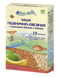 Fleur Alpine каша Органик пшенично-овсяная с кусочками банана и яблока, 10 мес, 175 гр