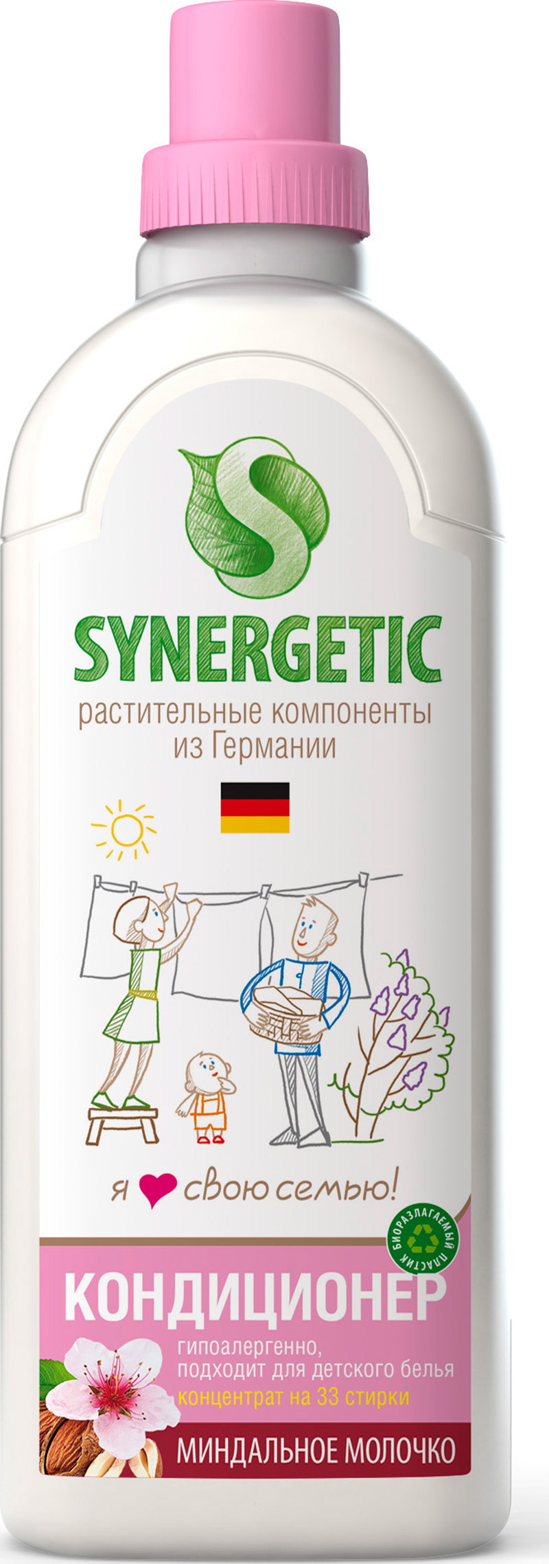 Кондиционер для белья Synergetic миндальное молочко, 1 л