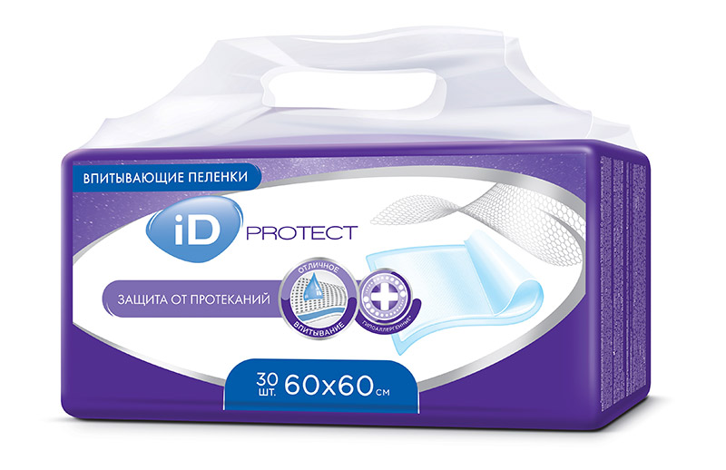 Пеленки впитывающие ID Protect 60х60 см 30 шт