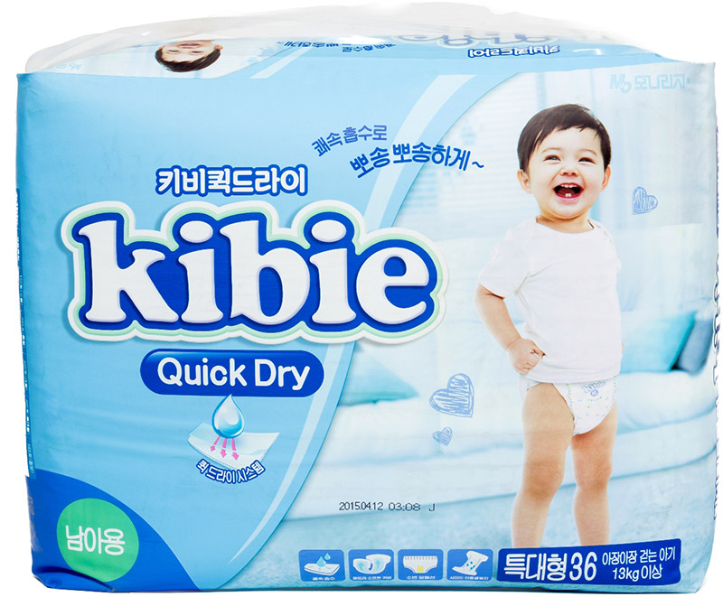 Подгузники для мальчиков Kibie Quick Dry XL 13+ кг, 36 шт