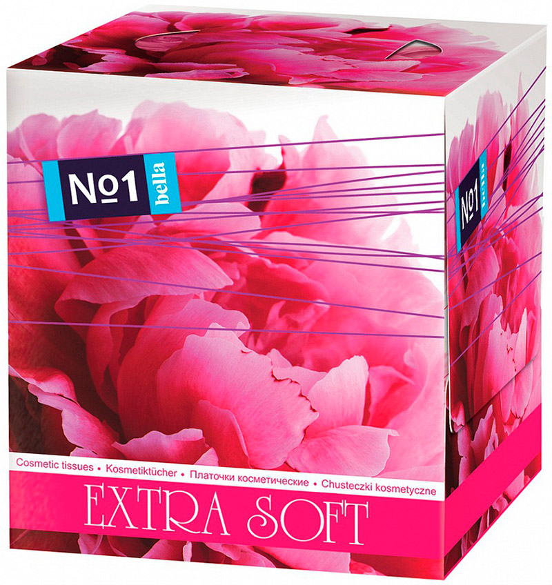 Платочки бумажные косметические Bella №1 Extra Soft  двухслойные, пиония, 80 шт