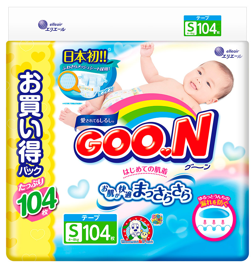 Подгузники Goo.N размер S (4-8 кг) 104 шт