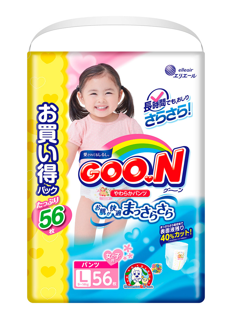 Трусики Goo.N для девочек размер L (9-14 кг) 56 шт