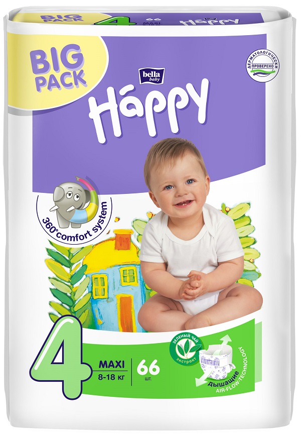 Подгузники Bella Baby Happy, размер Maxi (8-18 кг) 66 шт