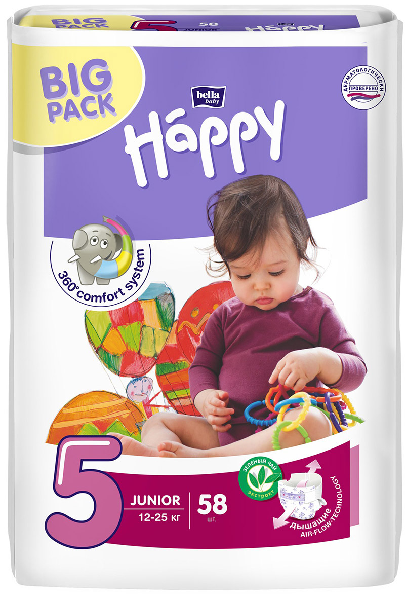 Подгузники Bella Baby Happy, размер Junior (12-25 кг) 58 шт