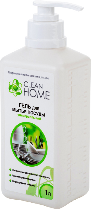Гель для мытья посуды Clean Home универсальный, с дозатором, 1 л