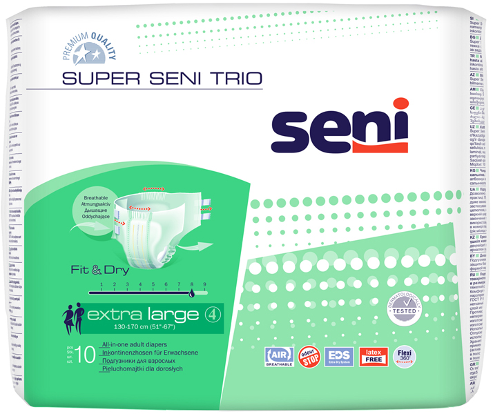 Подгузники Super Seni Trio 4 extra large, талия 130-170 см  (10 шт) SE-094-XL10-A03