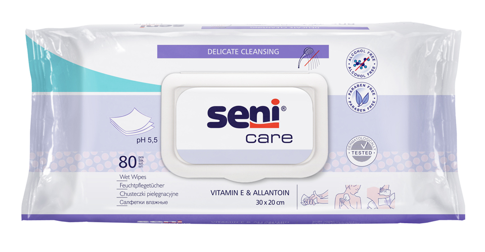 Салфетки влажные Seni Care с витамином E, 80 шт