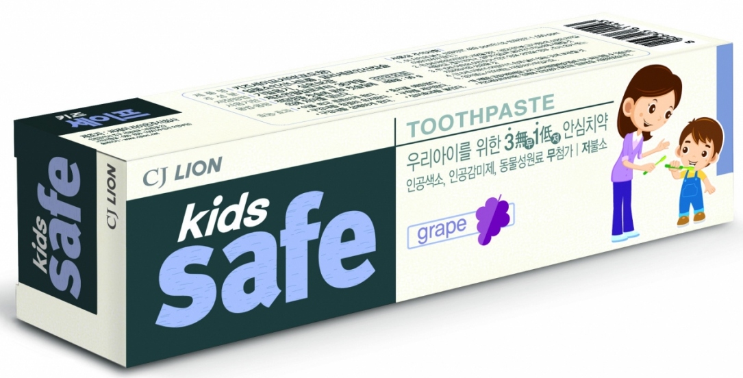 Зубная паста детская CJ Lion Kids Safe Виноград (от 3-х до 12 лет), 90 гр.