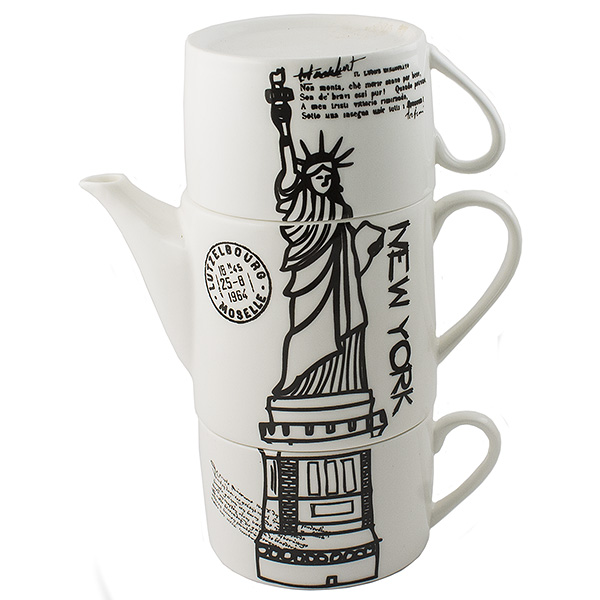 CBS001-023A127-97457 Чайник с двумя кружками Нью-Йорк,фарфор