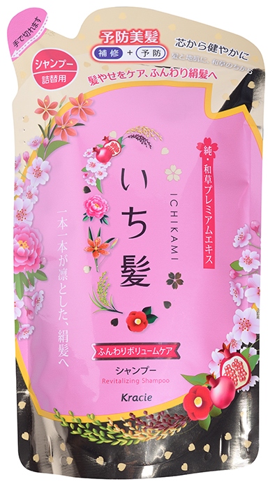 Шампунь для придания объема волосам Kracie Ichikami с ароматом граната, сменная упаковка, 340 мл