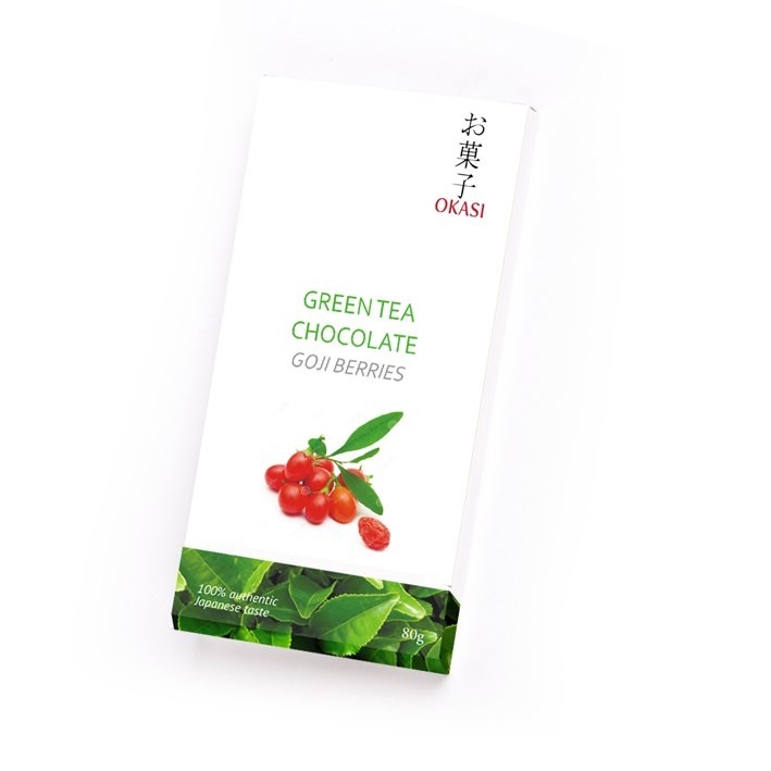 01589 Шоколад "Okasi" с зеленым чаем Матча и ягодами годжи, 90гр